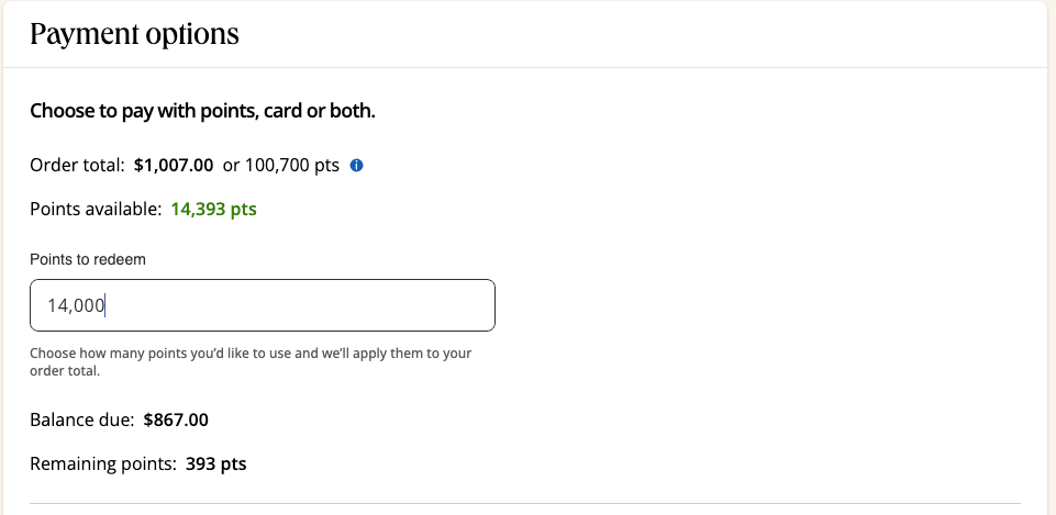 Points/cash combo Shops at Chase